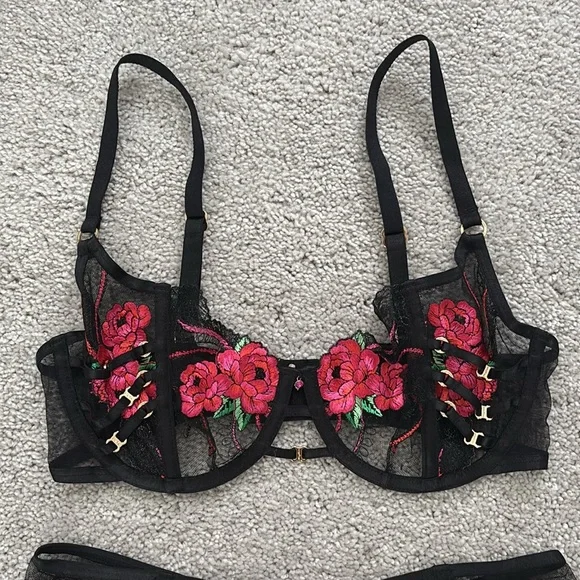 Honey Birdette Embroidered Black Lingerie Set - Picture 2 of 3